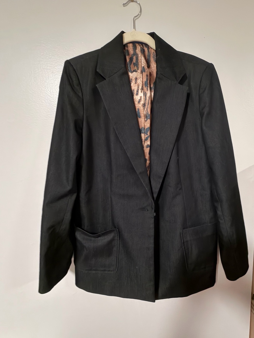 Susan Graver Black Blazer with Leopard-Print Lining